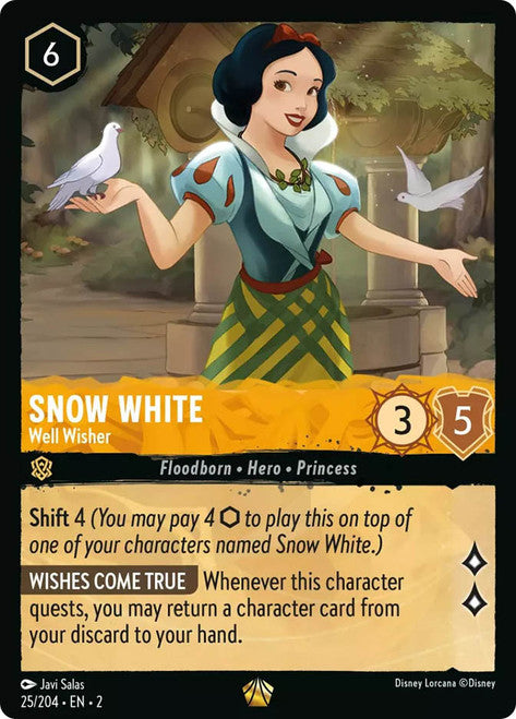 Carta Snow White - Well Wisher,Set Rise of the Floodborn , Número de Tarjeta 25 , Color Amber, Rarity Legendary