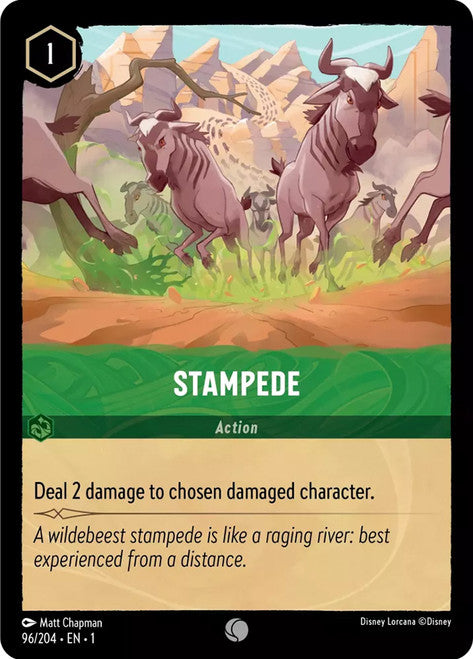 Carta Stampede,Set The First Chapter, Número de Tarjeta 96 , Color Emerald, Rarity Common