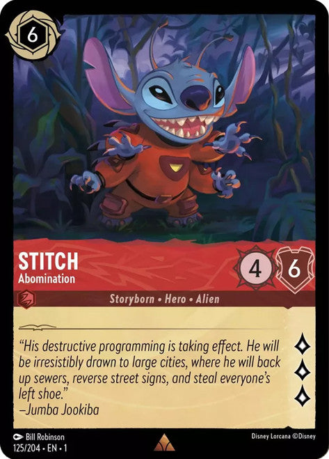 Carta Stitch - Abomination,Set The First Chapter, Número de Tarjeta 125 , Color Ruby, Rarity Rare