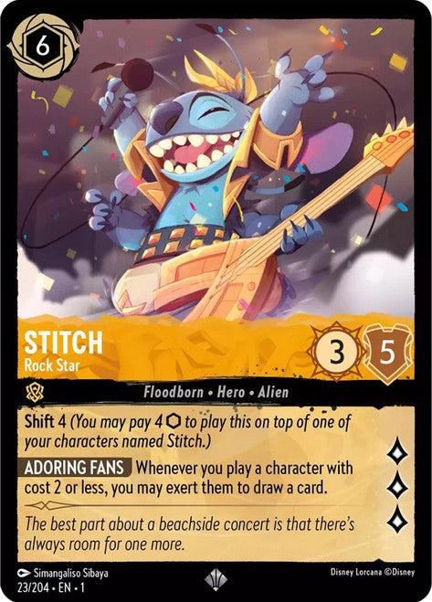 Carta Stitch - Rock Star,Set The First Chapter, Número de Tarjeta 23 , Color Amber, Rarity Super Rare