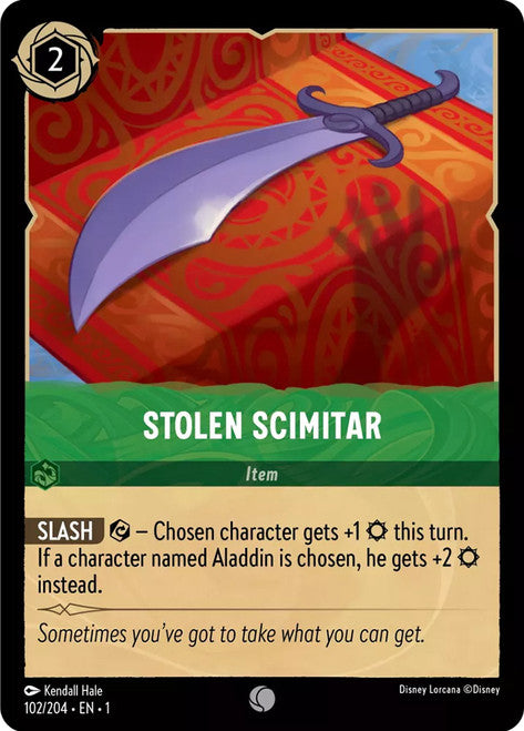 Carta Stolen Scimitar,Set The First Chapter, Número de Tarjeta 102 , Color Emerald, Rarity Common