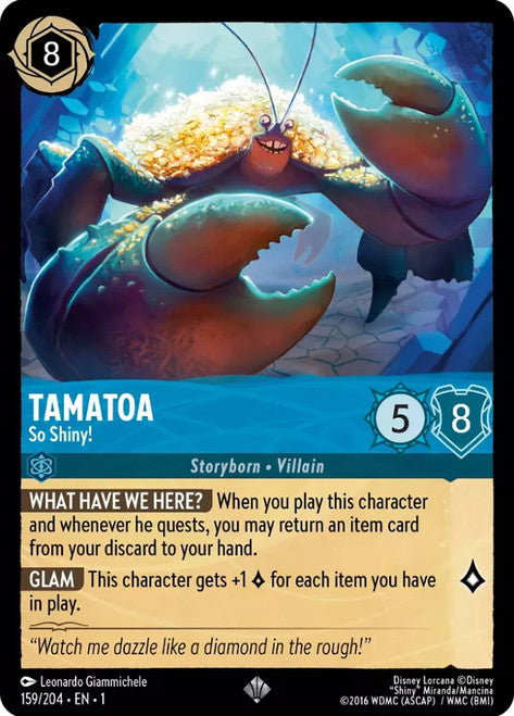 Carta Tamatoa - So Shiny!,Set The First Chapter, Número de Tarjeta 159 , Color Sapphire, Rarity Super Rare