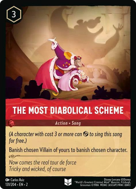 Carta The Most Diabolical Scheme,Set Rise of the Floodborn , Número de Tarjeta 131 , Color Ruby, Rarity Uncommon
