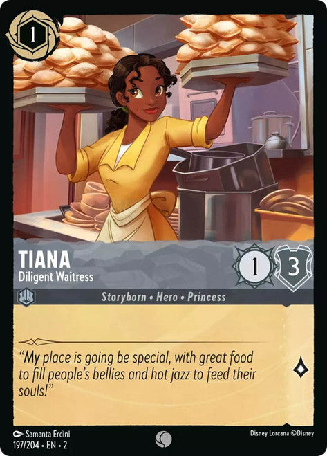 Carta Tiana - Diligent Waitress,Set Rise of the Floodborn , Número de Tarjeta 197 , Color Steel, Rarity Common