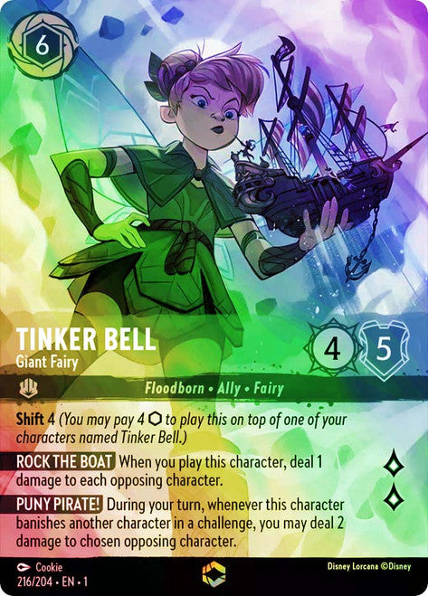 Carta Tinker Bell - Giant Fairy,Set The First Chapter, Número de Tarjeta 216 , Color Steel, Rarity Enchanted