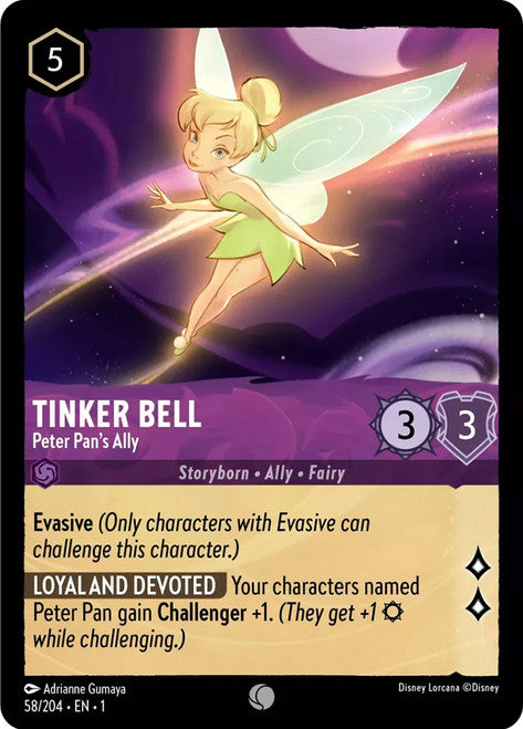 Carta Tinker Bell - Peter Pan's Ally,Set The First Chapter, Número de Tarjeta 58 , Color Amethyst, Rarity Common