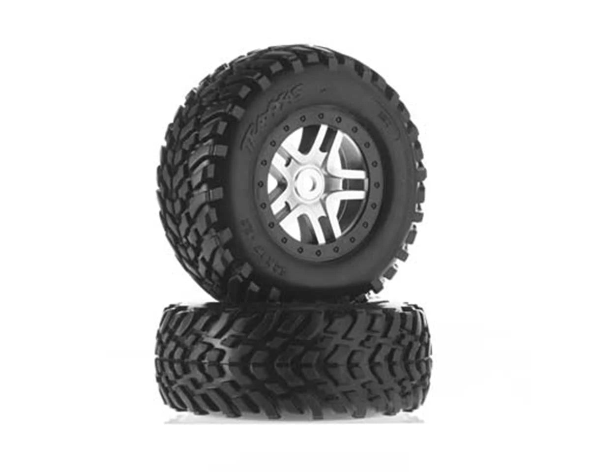 Traxxas - Pre-Mounted SCT Tires w/Split Spoke Wheel (Satin Chrome) (S1 Compound) w/12mm Hex