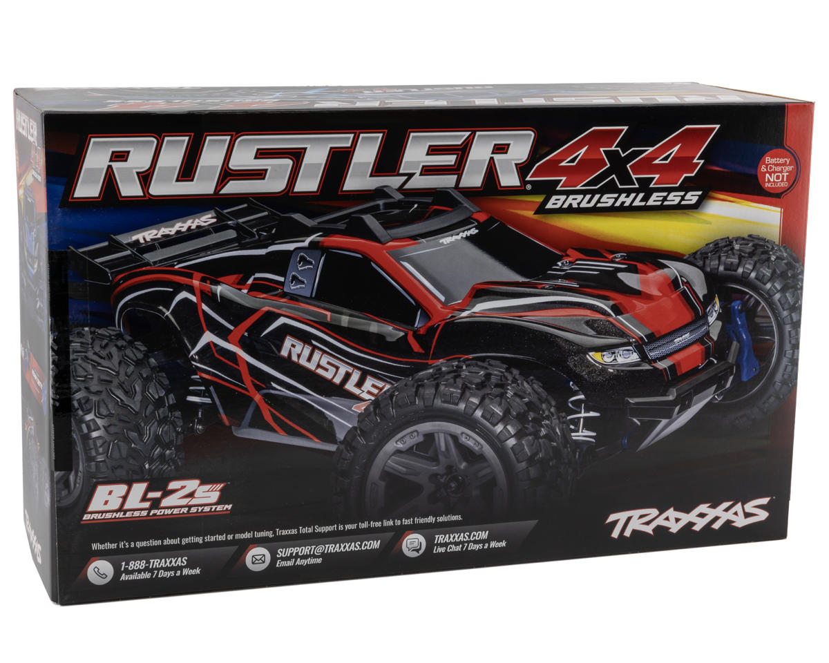 Traxxas - Rustler 1/10 4X4 Brushless RTR Stadium Truck w/BL-2S ESC, TQ 2.4GHz Radio, Roja