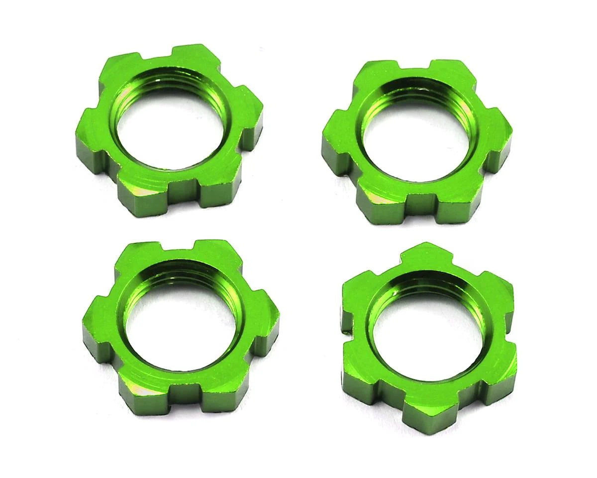 Traxxas - Tuercas de rueda, rasuradas, 17mm, dentadas (anodizado verde) (4)