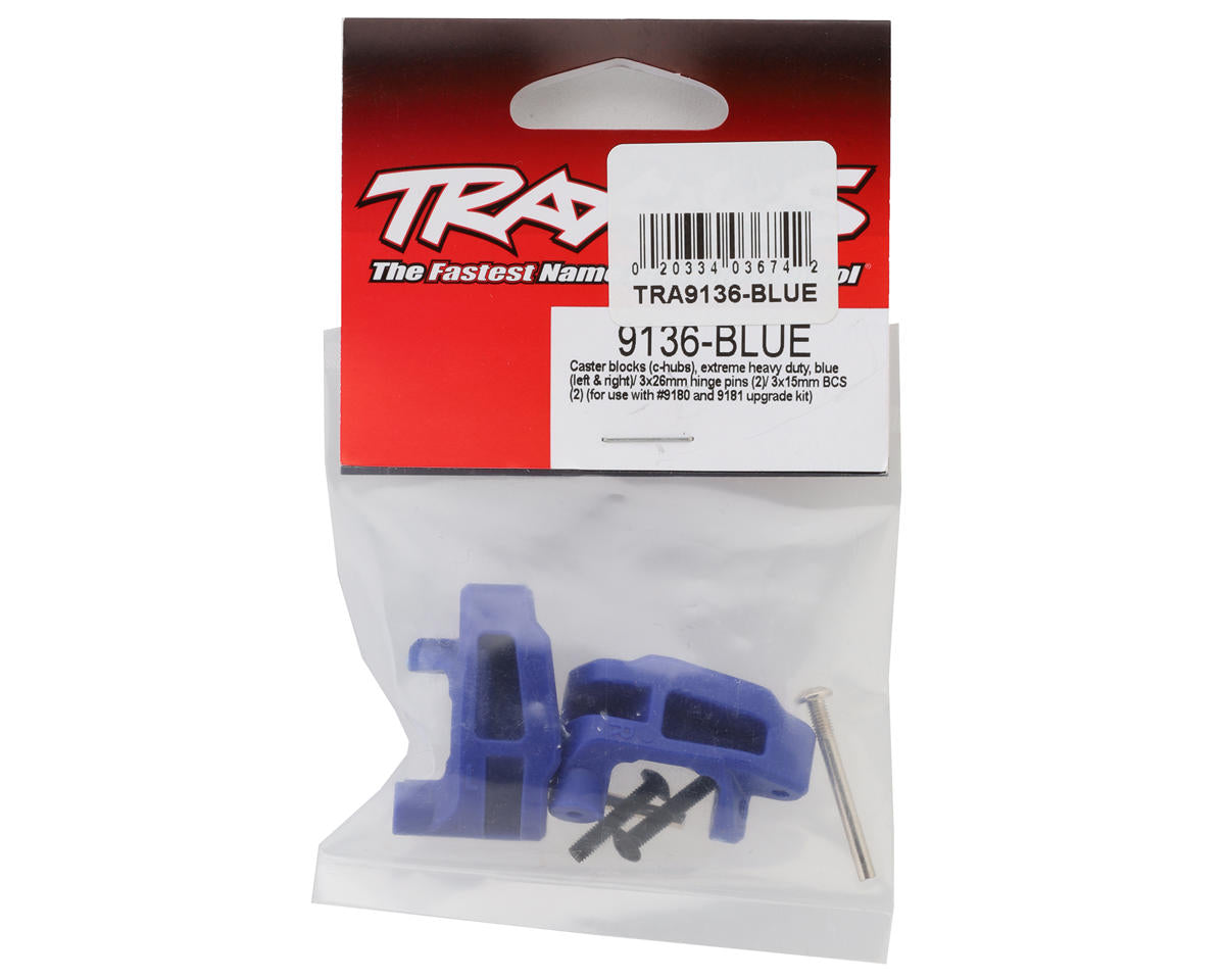Traxxas - Caster blocks (c-hubs), extreme heavy duty, blue (left & right)/ 3x26mm hinge pins (2)/ 3x15mm BCS (2) (for use with #9180 and 9181 upgrade kit)