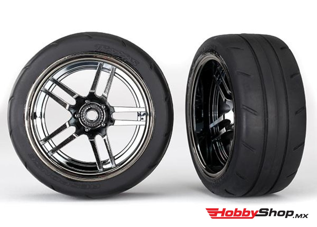 Traxxas - Neumáticos Y Rines Ensamblados Pegados (Rines Cromados Negros De Radios Divididos