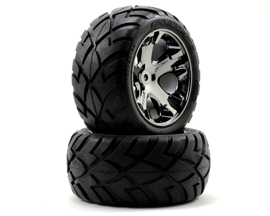 Traxxas - Tires & Wheels Assembled Glued (All Star Black Chrome Anaconda® Tires Foam Inserts)