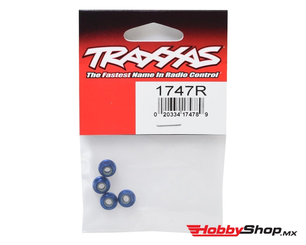 Traxxas - Tuercas Aluminio Bridadas Dentadas (4Mm) (Anodizado Azul) (4 Piezas) En Existencia