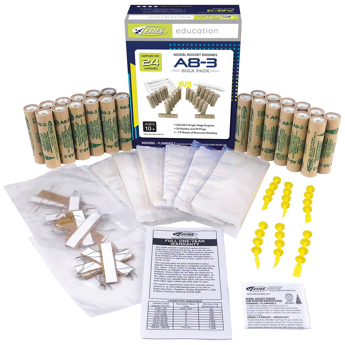 Motores Estes A8-3, detalle del paquete