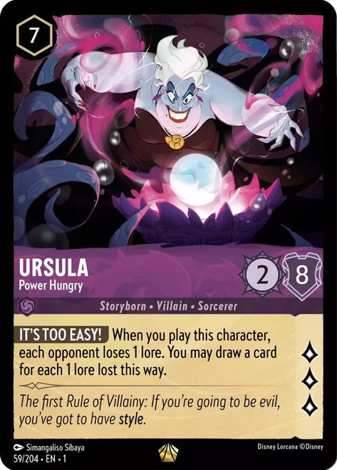 Carta Ursula - Power Hungry,Set The First Chapter, Número de Tarjeta 59 , Color Amethyst, Rarity Legendary