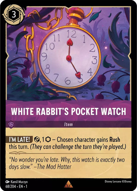 Carta White Rabbit's Pocket Watch,Set The First Chapter, Número de Tarjeta 68 , Color Amethyst, Rarity Rare