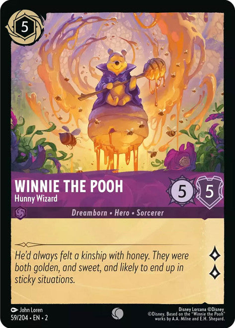 Carta Winnie the Pooh - Hunny Wizard,Set Rise of the Floodborn , Número de Tarjeta 59 , Color Amethyst, Rarity Common