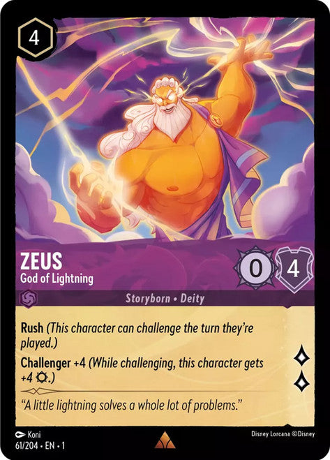 Carta Zeus - God of Lightning,Set The First Chapter, Número de Tarjeta 61 , Color Amethyst, Rarity Rare