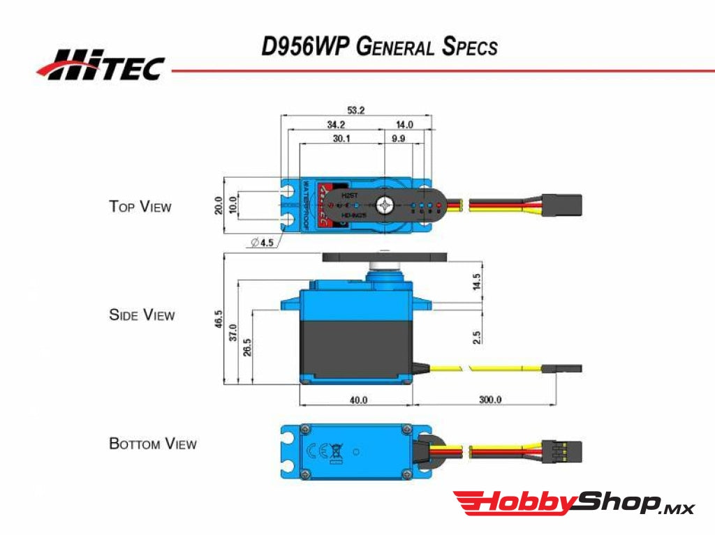 Hitec - D956Wp High Torque Waterproof Steel Gear Digital Servo 0.12Sec/405Oz @7.4V En Existencia