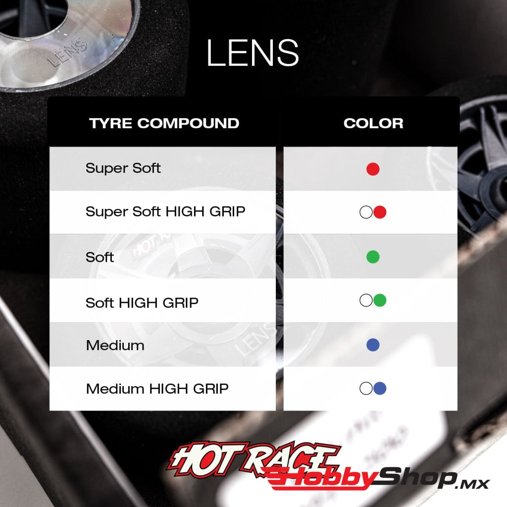 Hot Race 1:8 Lens Tire Set (White/Green) (Soft High Grip) Rin Negro En Existencia