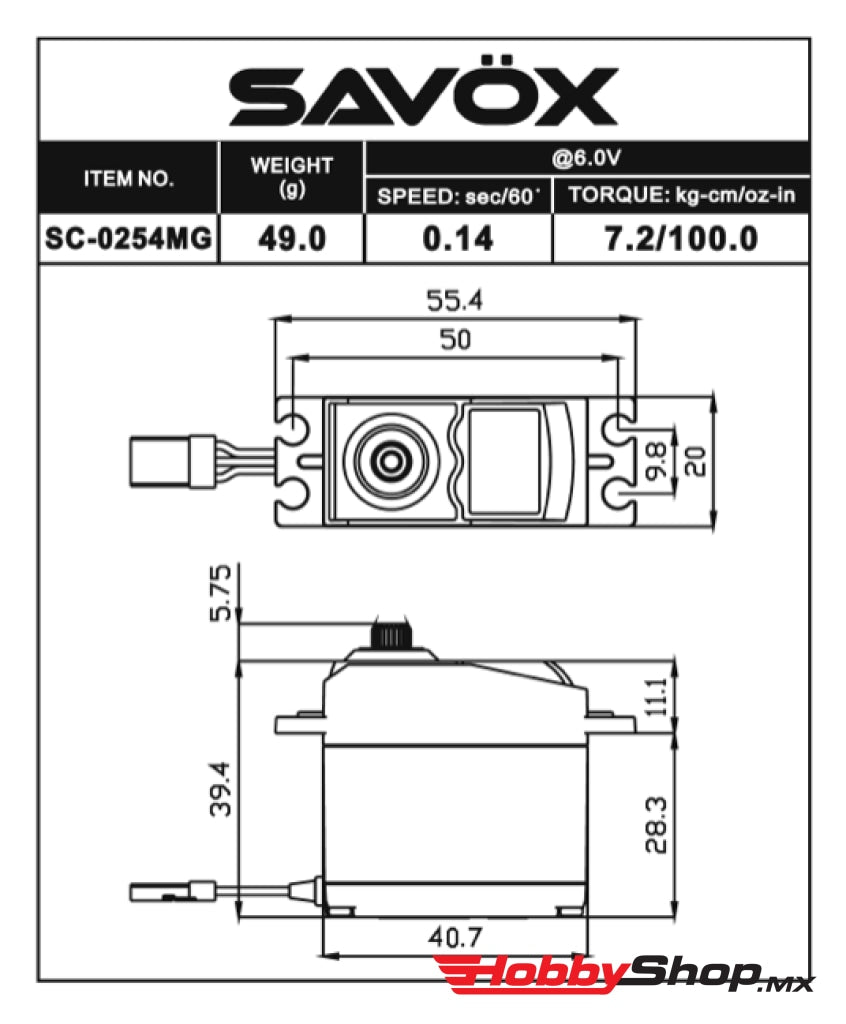Savox - Standard Digital Servo 0.14Sec / 100Oz @ 6V En Existencia