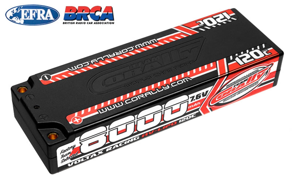 Team Corally - 8000Mah 7.6V 2S 120C Voltax Hardcase Lipo Battery 4Mm Bullets En Existencia