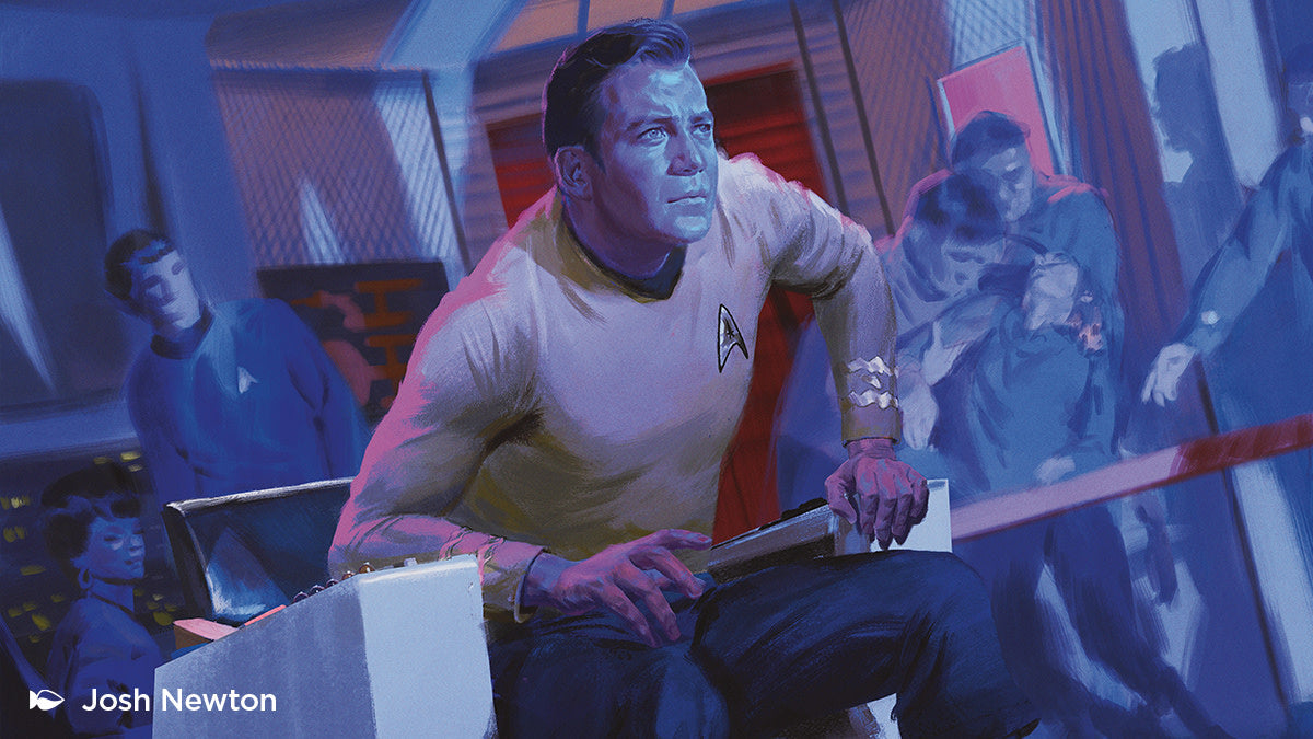 Ilustración oficial de James T. Kirk y la tripulación para Magic: The Gathering | Star Trek, por Josh Newton