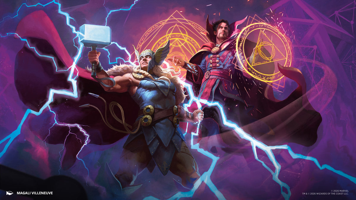 Ilustración oficial de Marvel: Darkhold Destiny con Thor y Doctor Strange