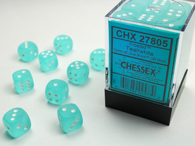 CHESSEX - Frosted Teal/white - 12mm d6 Dice Block (36 dice)