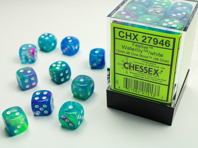 CHESSEX - Festive Waterlily/white - 12mm d6 Dice Block (36 dice)