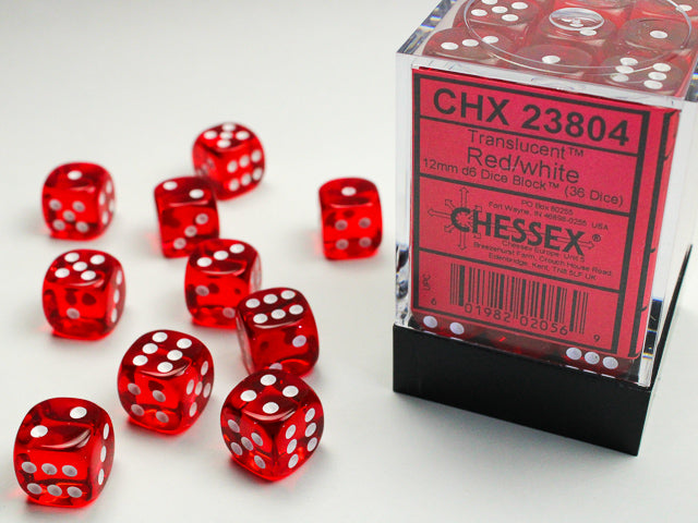 CHESSEX - Translucent Red/white - 12mm d6 Dice Block (36 dice)
