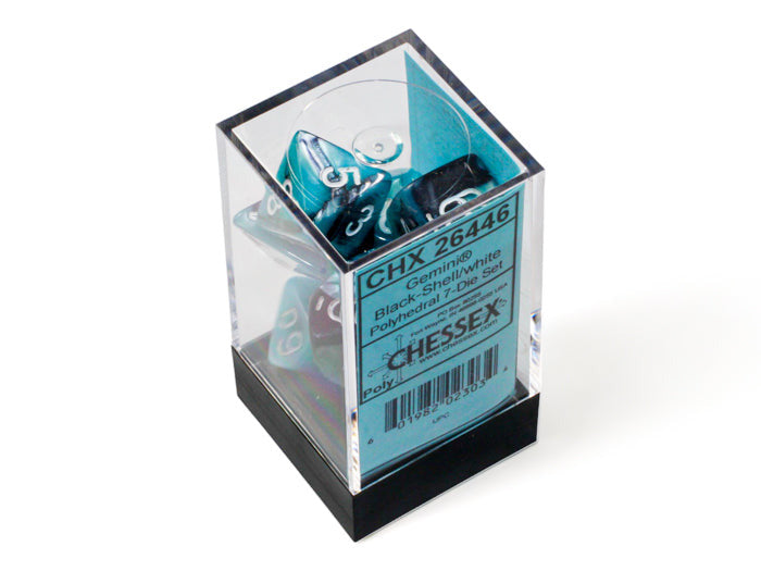 CHESSEX - Gemini Black-Shell/white Polyhedral 7-Dice Set