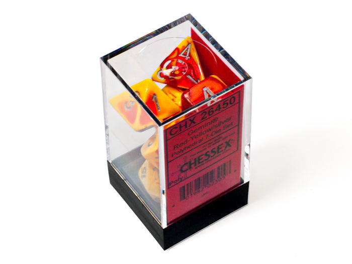 CHESSEX -   Gemini Red-Yellow/silver Polyhedral 7-Dice Set