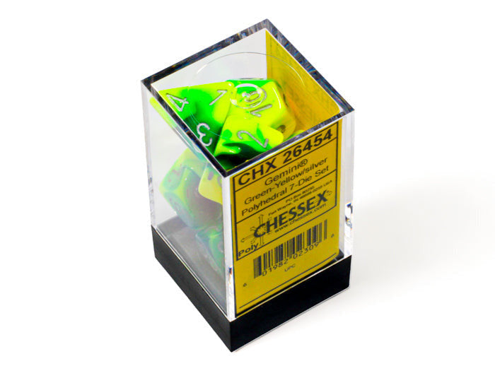 CHESSEX -    Gemini Green-Yellow/silver Polyhedral 7-Dice Set