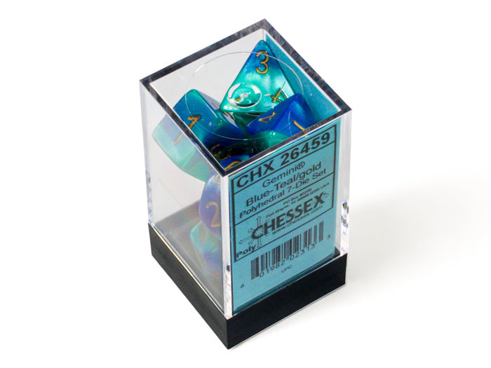CHESSEX -  Gemini Blue-Teal/gold Polyhedral 7-Dice Set