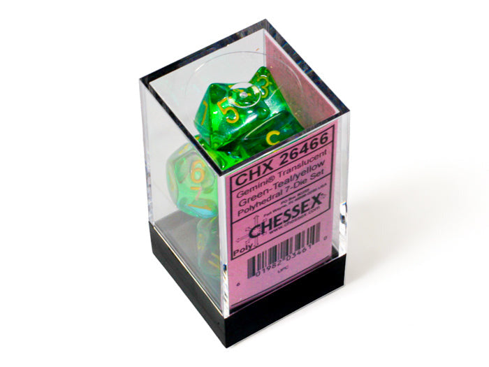 CHESSEX -    Gemini Translucent Green-Teal/yellow Polyhedral 7-Dice Set