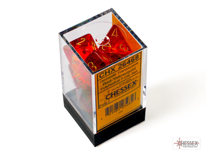 CHESSEX - Gemini Translucent Red-Yellow/gold Polyhedral 7-Dice Set