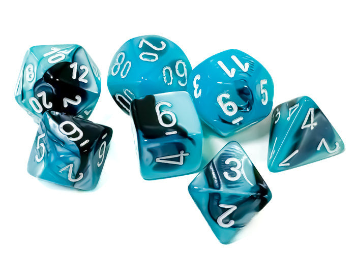 CHESSEX - Gemini Black-Shell/white Polyhedral 7-Dice Set