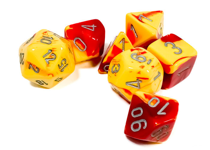 CHESSEX -   Gemini Red-Yellow/silver Polyhedral 7-Dice Set