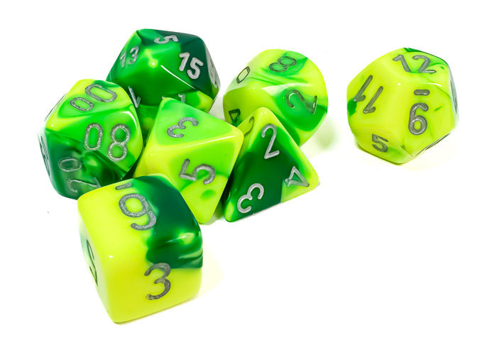 CHESSEX -    Gemini Green-Yellow/silver Polyhedral 7-Dice Set