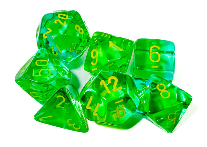 CHESSEX -    Gemini Translucent Green-Teal/yellow Polyhedral 7-Dice Set