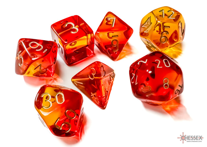 CHESSEX - Gemini Translucent Red-Yellow/gold Polyhedral 7-Dice Set