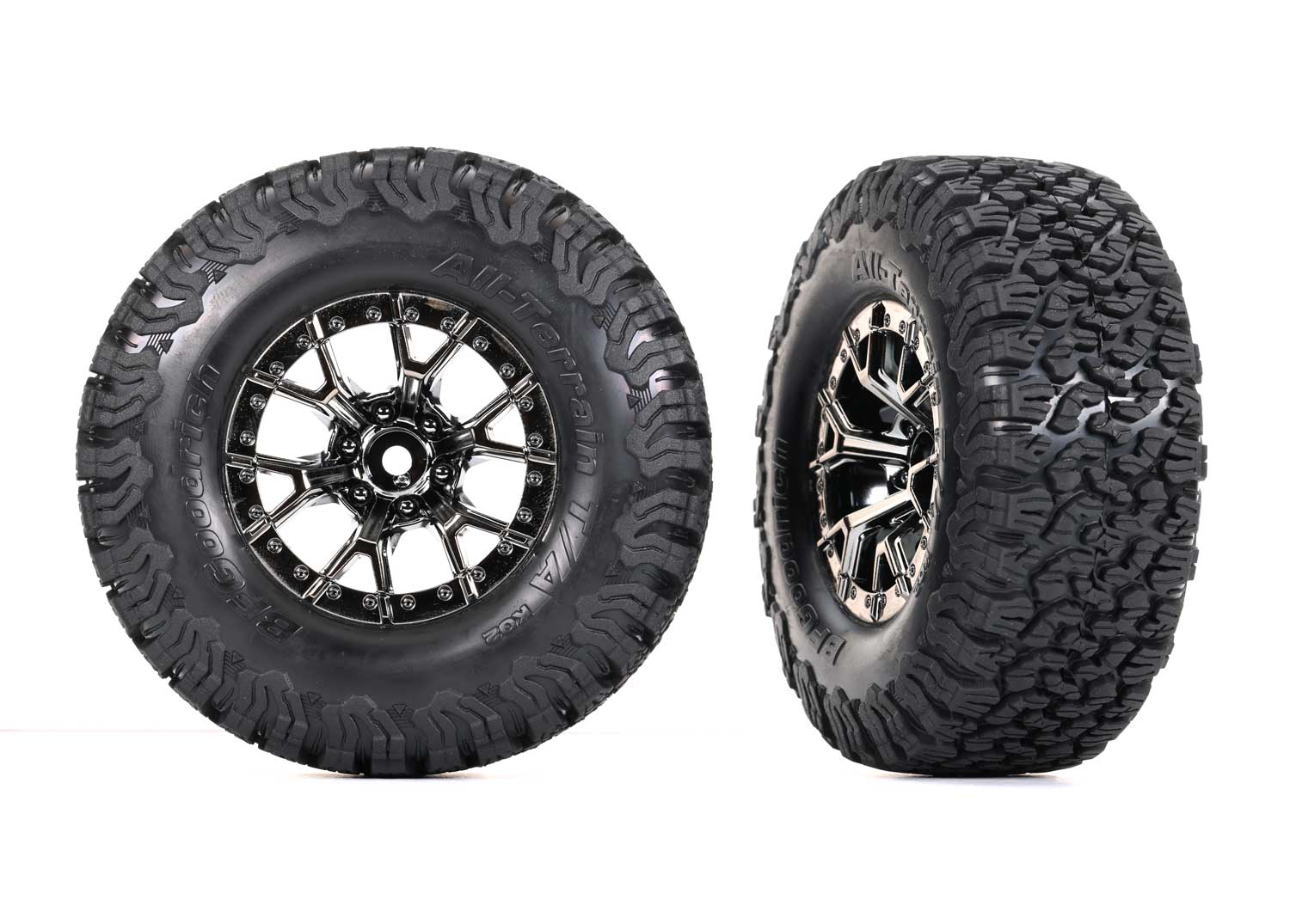 Traxxas - Ford Raptor R All-Terrain T/A KO2 Pre-Mounted Rear Tires by BFGoodrich (Black Chrome) (2) w/12mm Hex