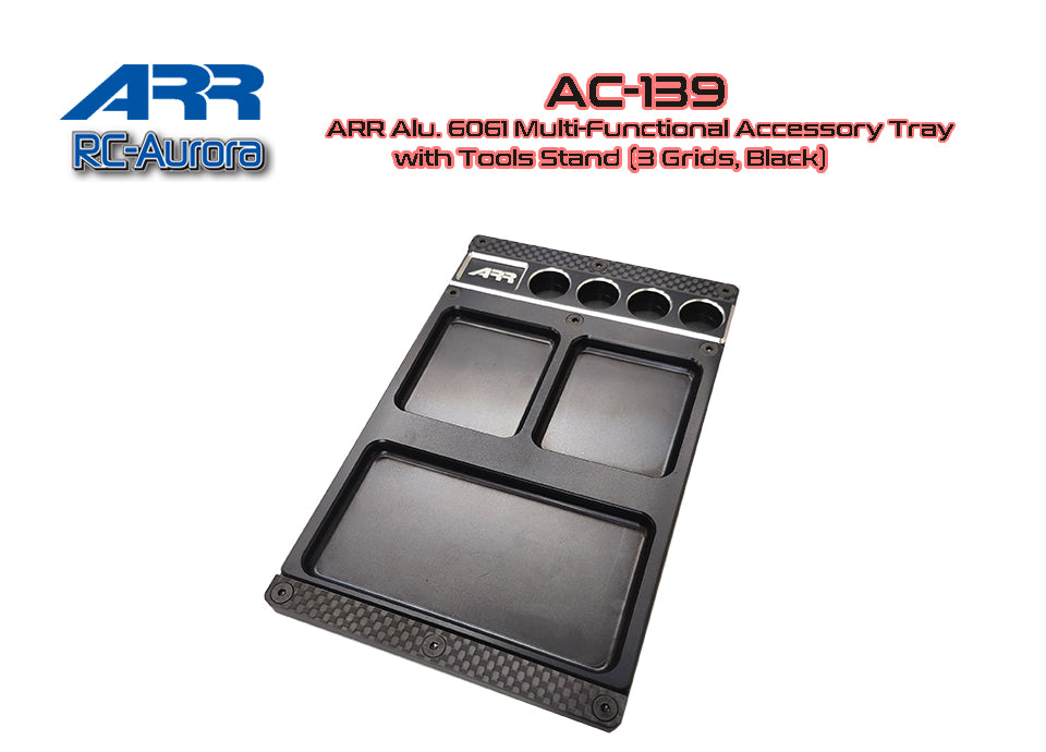 ARR - Alu. 6061 Multi-Functional Accessory Tray with Tools Stand (3 Grids, Black)