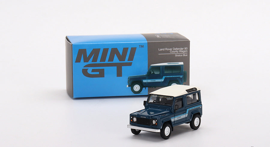 Mini GT - Land Rover Defender 90 County Wagon Stratos Blue 1/64