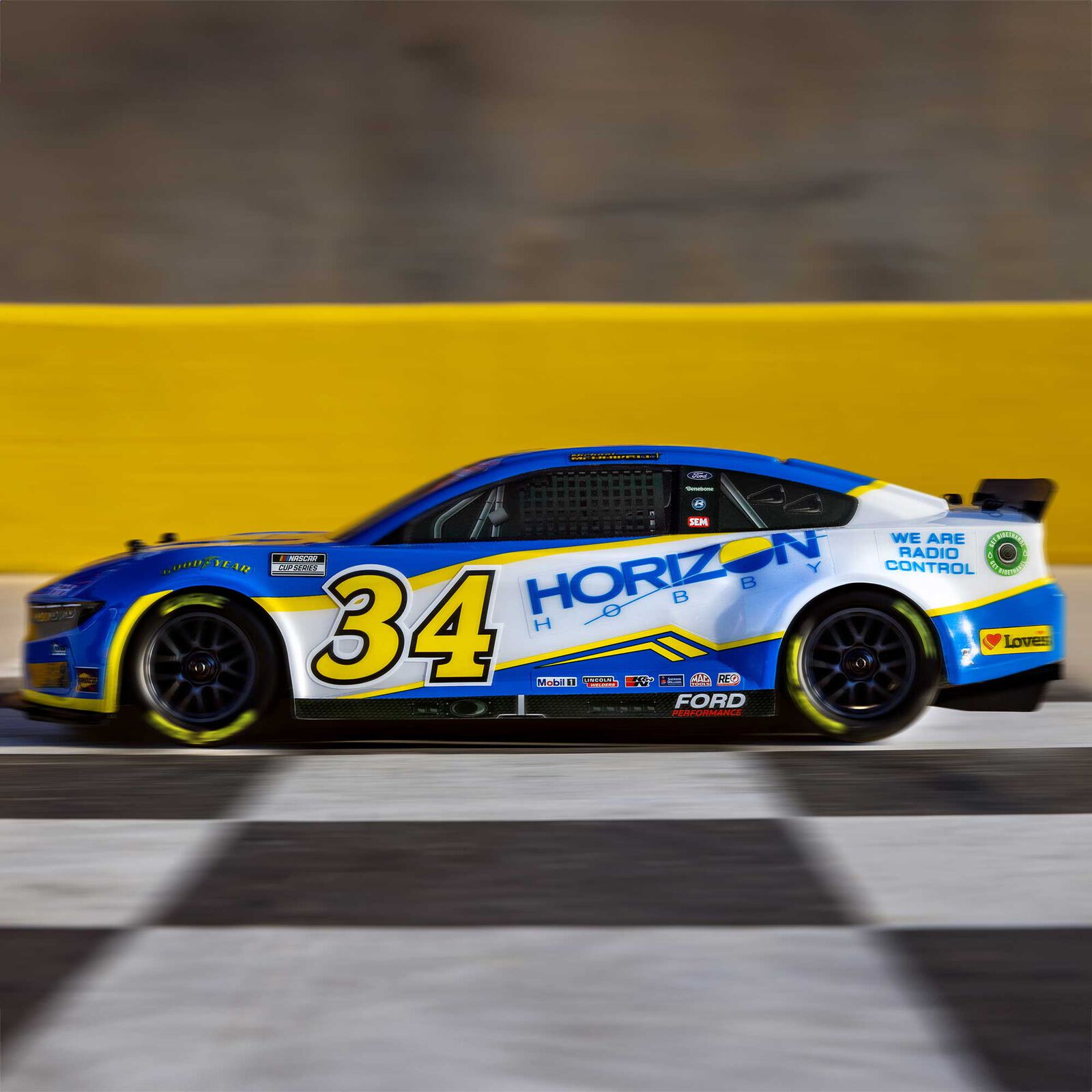 Team Losi - 1/12 NASCAR RC Racecar Michael McDowell No. 34 2024 Horizon Hobby Ford Mustang 2S AWD RTR Brushed On-Road (Battery & Charger Included), Blue