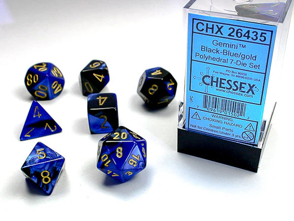 CHESSEX - Gemini Black-Blue/Gold Polyhedral 7 - Dice Set