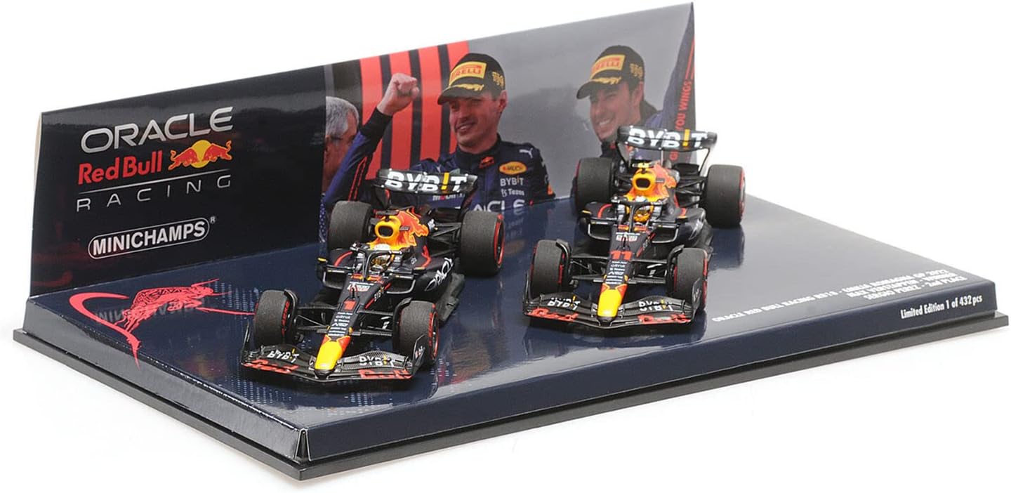 Minichamps - Red Bull - F1 Set 2X RB18 Team Oracle Red Bul Racing #1 Winner Emilia Romagna Italy GP World Champion 2022 Max Verstappen + #11 2nd Emilia Romagna Italy GP 2022 Sergio Pérez, escala 1:43