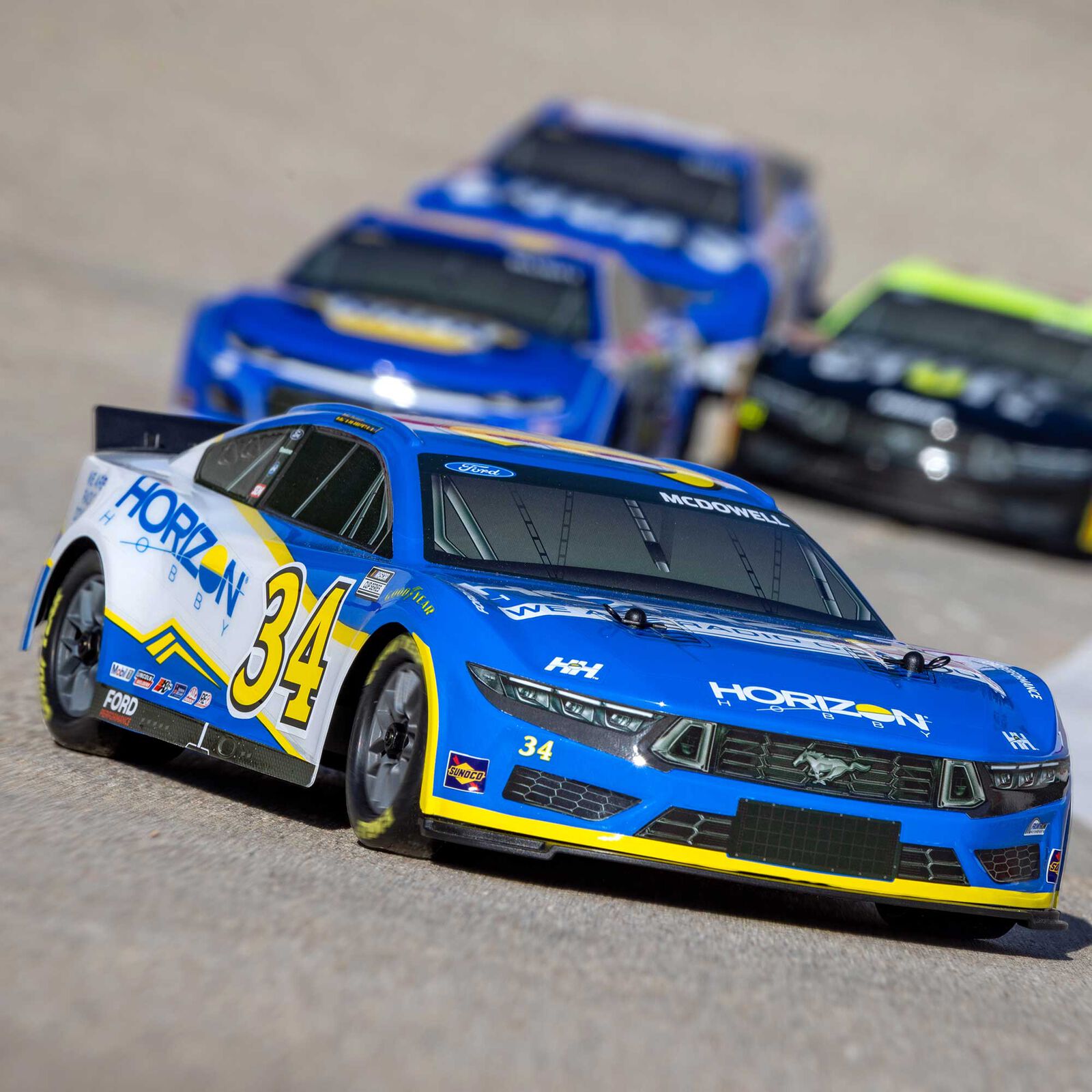 Team Losi - 1/12 NASCAR RC Racecar Michael McDowell No. 34 2024 Horizon Hobby Ford Mustang 2S AWD RTR Brushed On-Road (Battery & Charger Included), Blue