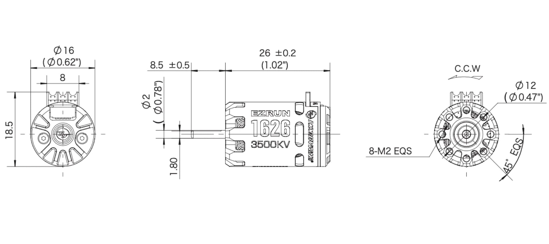 Hobbywing - EZRun 1626 Sensored Brushless Motor (6500Kv)